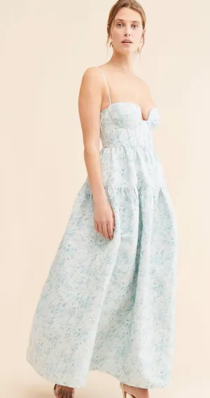 Maison Amory Sky Blue Floral Strapless Sweetheart The Windsor Maxi Dress thumbnail 1