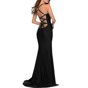 La Femme Lace Up Back‎ Jersey Mermaid Gown Black 6 thumbnail 2