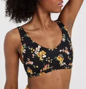 Aerie NWT Offline Goals Plunge Floral Sports Bra Black Size Medium M NEW thumbnail 1