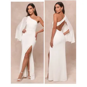 Lulus Majestic Attitude White Cape Sleeve One-Shoulder Maxi Dress Size XS Bridal thumbnail 2