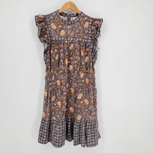Universal Thread‎ Paisley Flutter Sleeve Dress Linen Blend Boho Pockets Size Med thumbnail 3