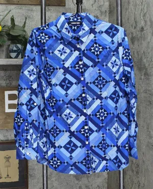 Lands' End Long Cotton Boyfriend Tunic Blouse 521190-Sample S Navy Blue Quilted thumbnail 1