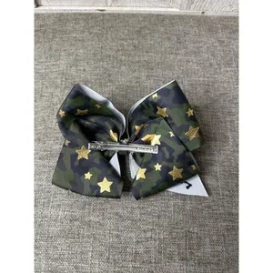 Camouflage Gold Stars Cheer Bow Hair Clip Accessory Wedding Party Prom Pageant thumbnail 2