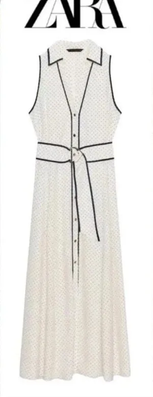 ZARA Cream Maxi Shirt Dress with Black Contrast Trim thumbnail 1