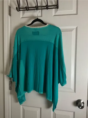 POL Bohemian Oversized Contrast Crochet Tunic Top – Teal & Cream – Size S thumbnail 9