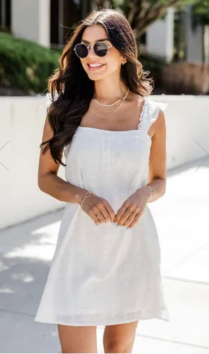 Pink Lily ALWAYS ON MY MIND WHITE EYELET MINI DRESS thumbnail 1