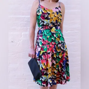 NWT J. Crew Colorful spaghetti strap brushstroke Abstract SILK dress midi 8 thumbnail 3