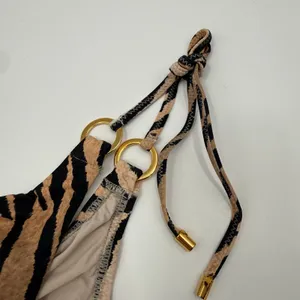 PQ Swim Bikini Bottom SZ Small NWT Cleo Link TieSide Teeny Tiger Print Gold Ring thumbnail 11