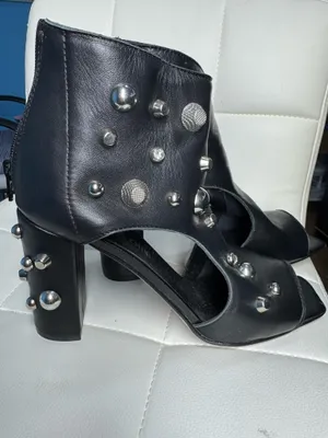 Fabrizio Chini Black Leather Studded Peep Toe Ankle Booties Made in Italy thumbnail 2
