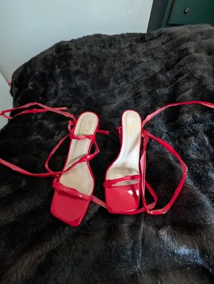 Lulus 9 Women Lenah Red Patent Lace-Up High Heel Sandals Lulus heels thumbnail 2
