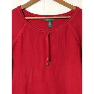 Lauren Ralph Lauren Red Cotton Tie Neck Top Roll Tab Sleeve Women M thumbnail 4