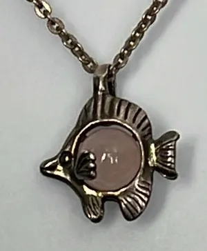 Native American sterling fish rose quartz handmade artist signed pendant necklac thumbnail 1