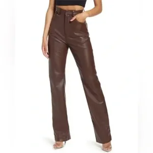 House of CB Inaya Chocolate Brown‎ Stretch Vegan Leather Trousers Size Large thumbnail 3