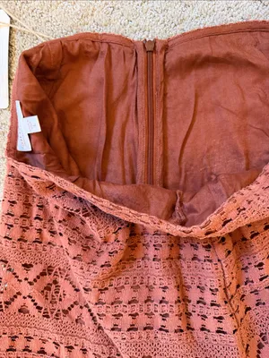 Shyanne Dusty Rose /Brown Crochet Fringe Mini Skirt - Large thumbnail 4