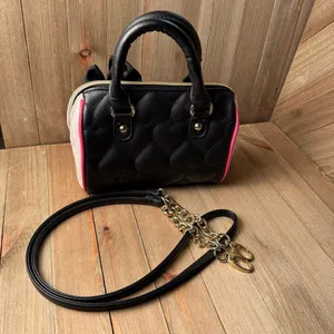 Betsey Johnson Small Mini Satchel Bag Shoulder Strap Black Pink Quilted‎ Heart thumbnail 4