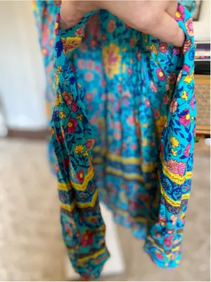 HOTOUCH XL Turquoise Floral Maxi Skirt Tiered Ruffle Slit Cottagecore Boho Flowy thumbnail 6
