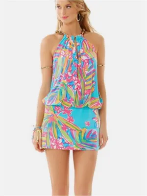 Lilly Pulitzer Siena Sea Blue Summer Haze Halter Dress S thumbnail 4