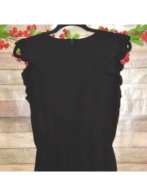 Savanna Jane M Black Embroidered Jumpsuit Boho Western Floral Wide Leg Rayon thumbnail 7