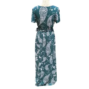 Patrons of Peace‎ Teal Paisley Faux Wrap Maxi Dress Short Sleeve Small J2083F58 thumbnail 7