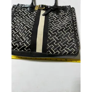 Tommy Hilfiger Monogram Tote Bag Black White Geometric Stripe Gold Buckle Charm thumbnail 11