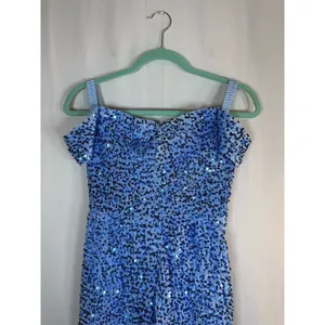 Womens Blue Sequin Ruched Bodycon Mini Dress Sweetheart Off Shoulder thumbnail 8