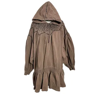 Free People Bohemian Marty Smocked Mini Dress Brown Bear Sweatshirt Tunic Medium thumbnail 10