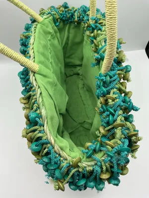 Woven straw tote bag with decorative trim and handles thumbnail 2