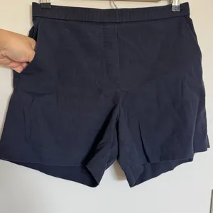 Theory Pull On Mini Utility Shorts Womens Sz 4 Navy Blue Linen Blend Stretch thumbnail 2