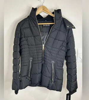 Guess Women’s Medium Black Quilted Puffer Jacket Warm Stylish Hooded Winter Coat thumbnail 2