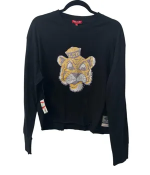 NWT! Mitchell & Ness Louisiana State University Glitter Crop Crewneck - Size L thumbnail 2