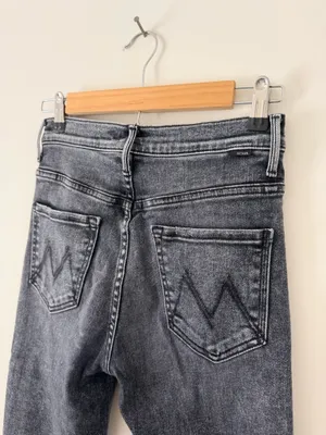 Mother High Waisted Rascal Snippet Ankle Jeans Washed Black thumbnail 10
