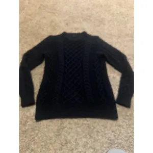 J.Crew Womens Navy Blue 100%‎ Cotton Lattice Cable Knit Crew Neck Sweater Small thumbnail 2