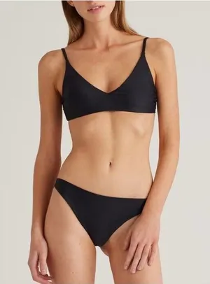 New Quince Italian Low Rise Bikini Bottom V-Neck Bikini Top Black Medium thumbnail 1