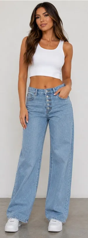 Edikted Wide Leg Jeans Women’s L Light Wash High Rise Button Fly Denim thumbnail 1
