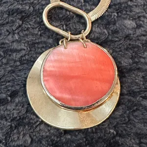 A New Day Necklace~Gold Plate~Coral Medallion~Herringbone Chain thumbnail 3
