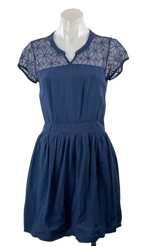 Abercrombie & Fitch Women's Blue Mesh Sheer Lace Fit & Flare Mini Dress Size S thumbnail 1