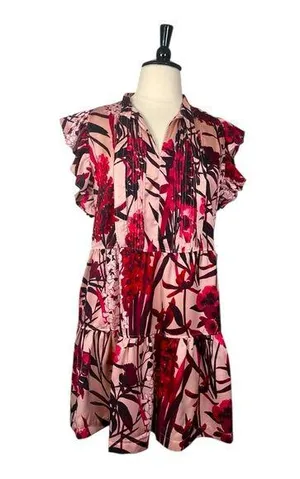 Tommy Hilfiger New Shift Dress Ruffle Tie Neck Pink Red Floral Women’s Size 16 thumbnail 1