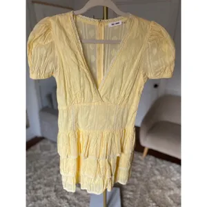 Day And Moon Coquette Tiered Mini Dress‎ M Soft Yellow Lace Trim Cottagecore thumbnail 5