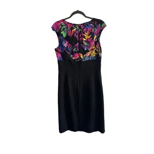 Trina Turk Black Multicolor Floral Print Cap Sleeve Silk Sheath Dress Size 8 thumbnail 4