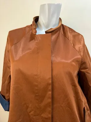 Korean 80s Vintage Copper Satin Trench Coat Dos de Darin Medium thumbnail 5
