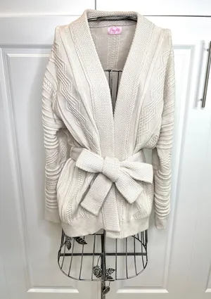 Pink Lily It Was All A Dream Chunky Beige Belted Cardigan NWOT thumbnail 9