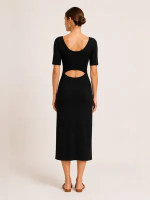 Theory Black Knit Midi Dress Open Back Cutout Minimalist Sheath S thumbnail 2