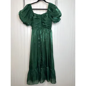 NWOT Lulus Remarkable Sensation Emerald Green Puff Sleeve Tiered Midi Dress Sz S thumbnail 6
