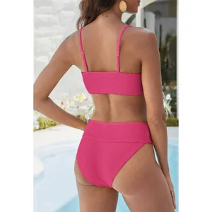 ANRABESS High Waisted Bikini Set Tummy Control Textured Pink Women’s M thumbnail 4