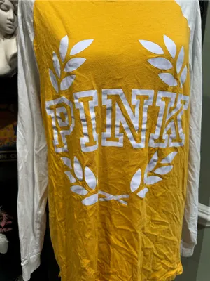 Victoria’s Secret PINK Long‑Sleeve Raglan Campus Tee – Yellow & White – Size Med thumbnail 3
