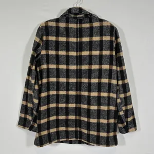 Joie Womens M Black Tan Plaid Wool Blend Open Front Blazer Jacket thumbnail 2