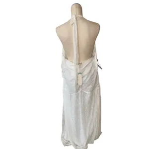 NWT Anthropologie X Flat White Plunge Slim Maxi Dress White Pace Halter Neck 3X thumbnail 8