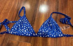 SHEIN Royal Blue Heart-Print Triangle Bikini Top thumbnail 1
