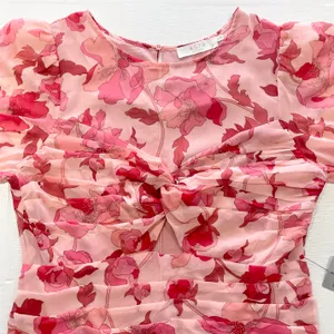 New Floral Print Twist Keyhole Front Long Sleeve Dress Pink Size XL thumbnail 18
