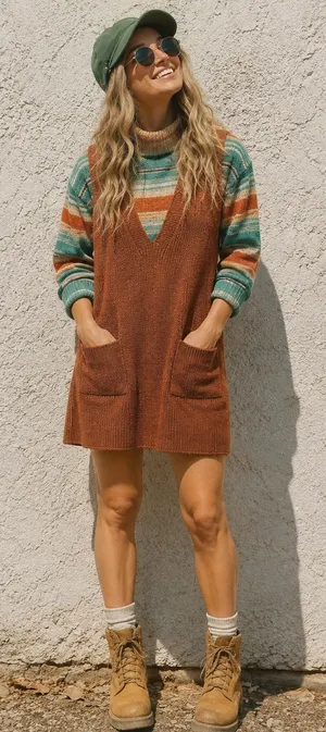 Free People FP Beach Sweater Knit Dress Relaxed Fit Boho Granola Girl Fall Vibes thumbnail 1